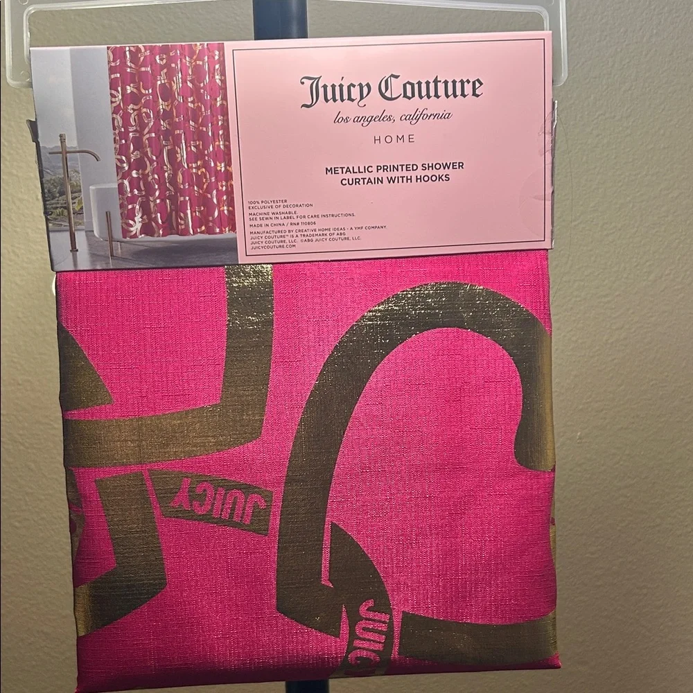 Juicy Couture Pink Silver Shower Curtain NWT Glam Bath